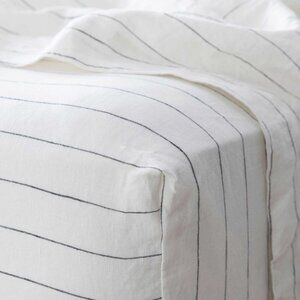 Cultiver Goods Pencil Stripe Flat Sheet 100% Linen Size King NWT